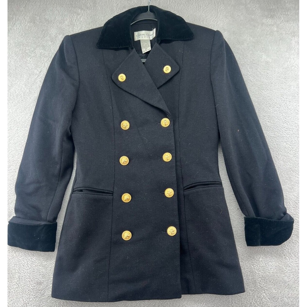 VTG Casual Corner Peacoat Women's 2P Petite Double Breasted Velvet Notch Collar